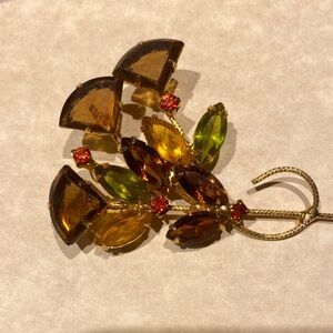 Vintage, Large Gold and Green Floral Brooch in gorgeous Fall Colors